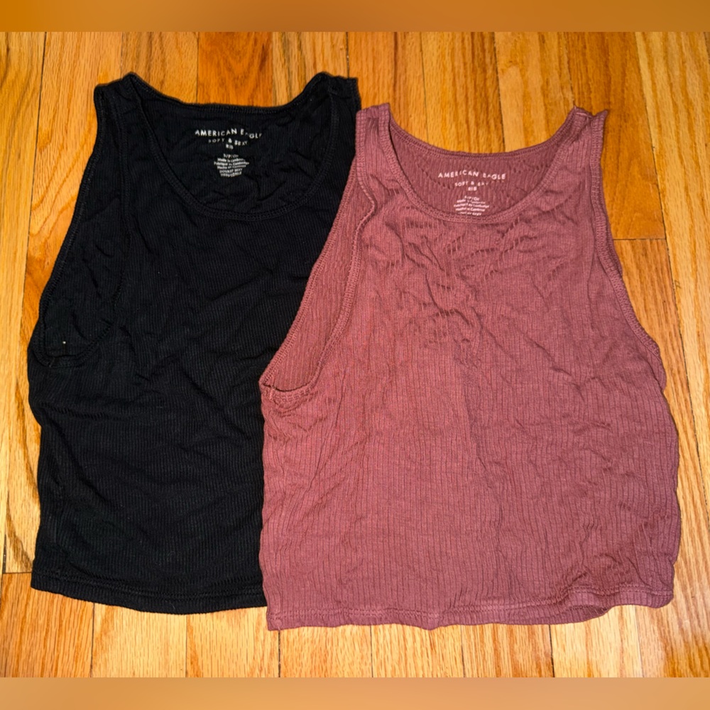 American Eagle Outfitters Ribbed Tank Tops - Black & Mauve